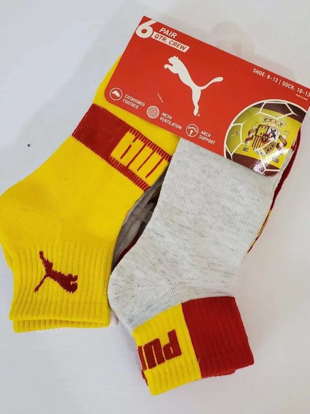 PUMA QUARTER CREW MEN'S SOCKS 6 PAIR SIZE SHOE 8-12 SOCK 10-13 ESPAÑA SOCCER